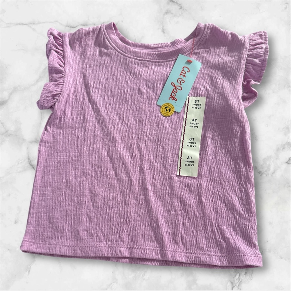 Cat & Jack Lavender Ruffle Sleeve Tee NWT - 3T